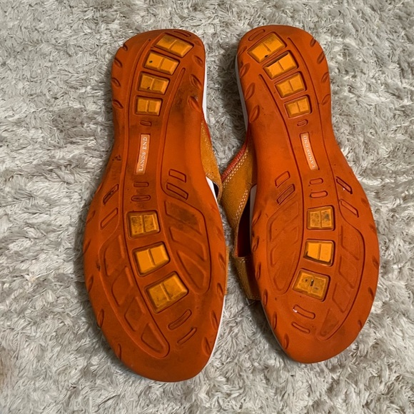 Lands’ End Comfort Slide Sandals Orange Brown Suede Leather Womens Size 10B - Picture 2 of 9